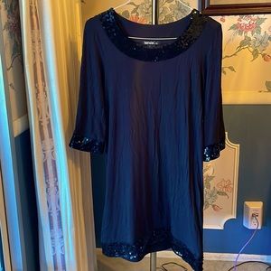 Kensie pretty dress black knit square sequin trim half 1/2 sleeve L large